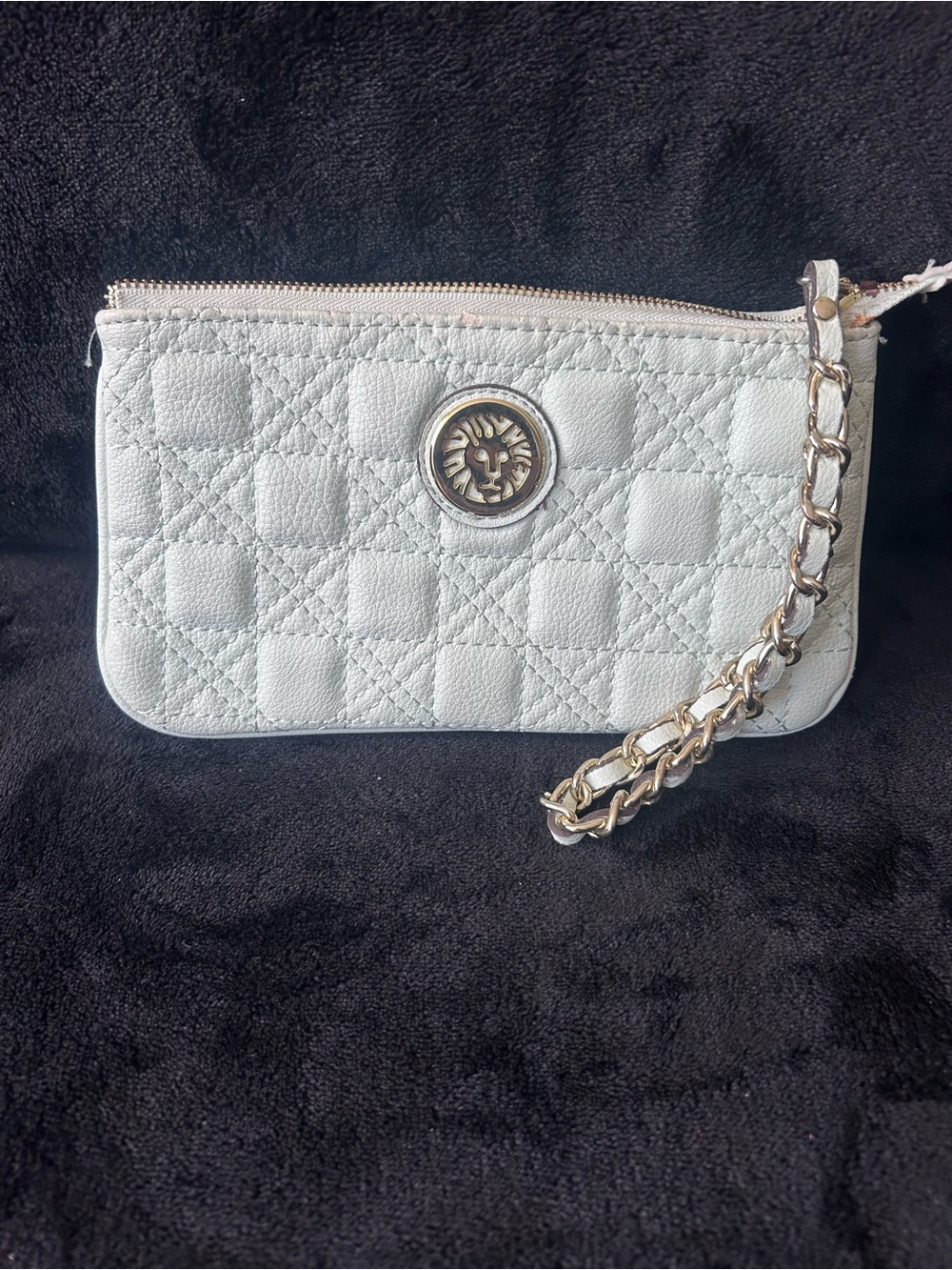 Quilted Mint Leather Wristlet Clutch with Gold Accent